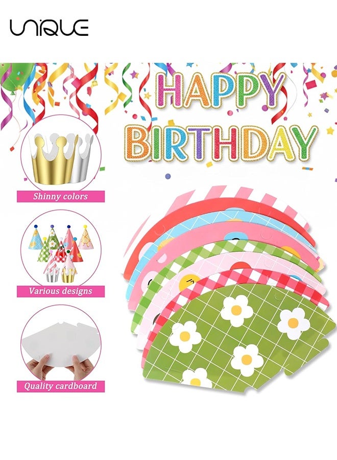 Unique Birthday Party Hats Set of 11 - 9 Party Hats with Pom Poms and Crown for 2 Birthday,Paper Cone Caps for Stuffed Animals, Party Crown Caps Set, Small Celebration Accessories, Suitable for Family Parties for Kids and Adults - Image 3