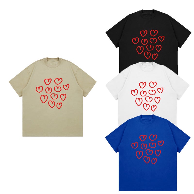 SHX heavy 260g small neckline heart shape graffiti print design T-shirt cotton loose couple short sleeve top - Image 4