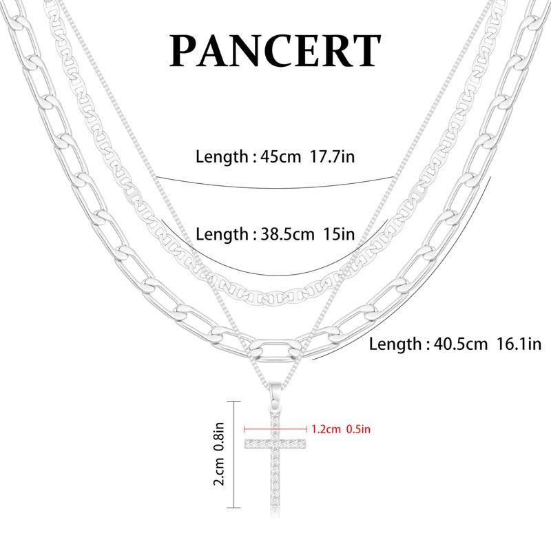 Pancert Cross Necklace for Women,Stackable Stacked Stacking Layering Layered Necklaces Dainty Silver Necklace Paperclip Box Flat Mariner Chain Necklace Cross Pendant CZ Diamond Simple Jewelry Gift - Image 5