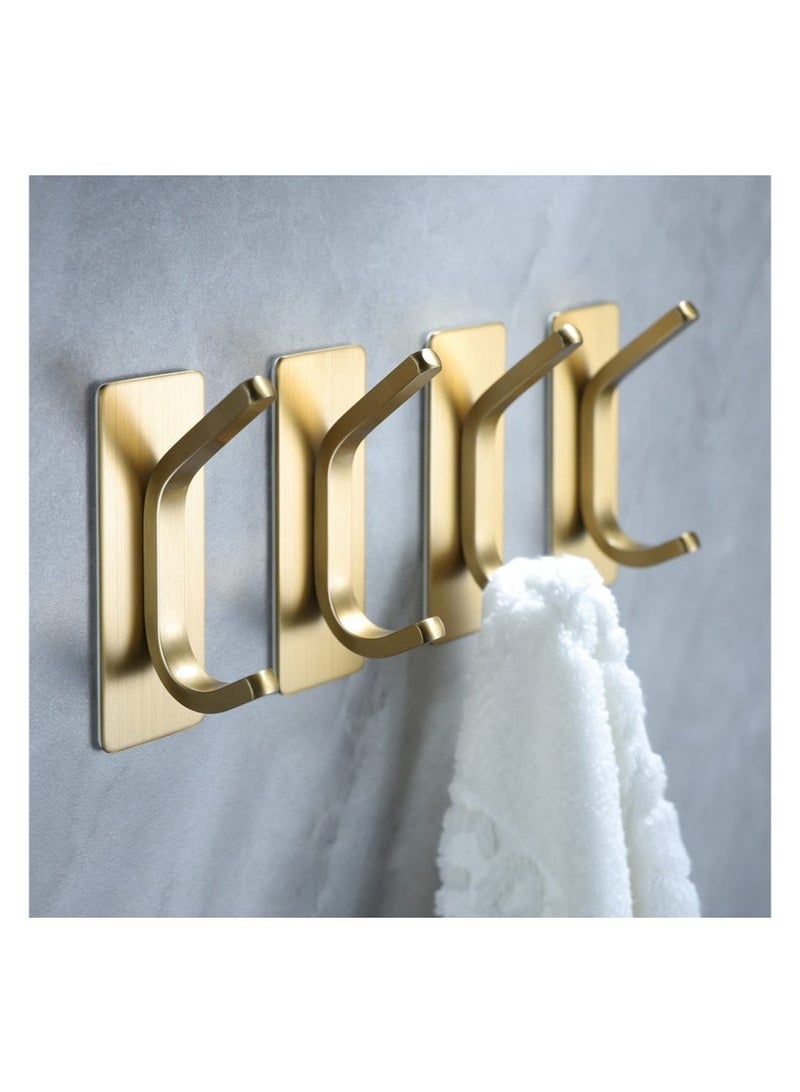 Arabest 4 Packs Towel Hooks/Adhesive Hooks, Brushed Gold Wall Hooks for Hanging Coat, Hat,Towel Robe Hook, Bathroom and Bedroom, Stainless Steel (Gold) - Image 1