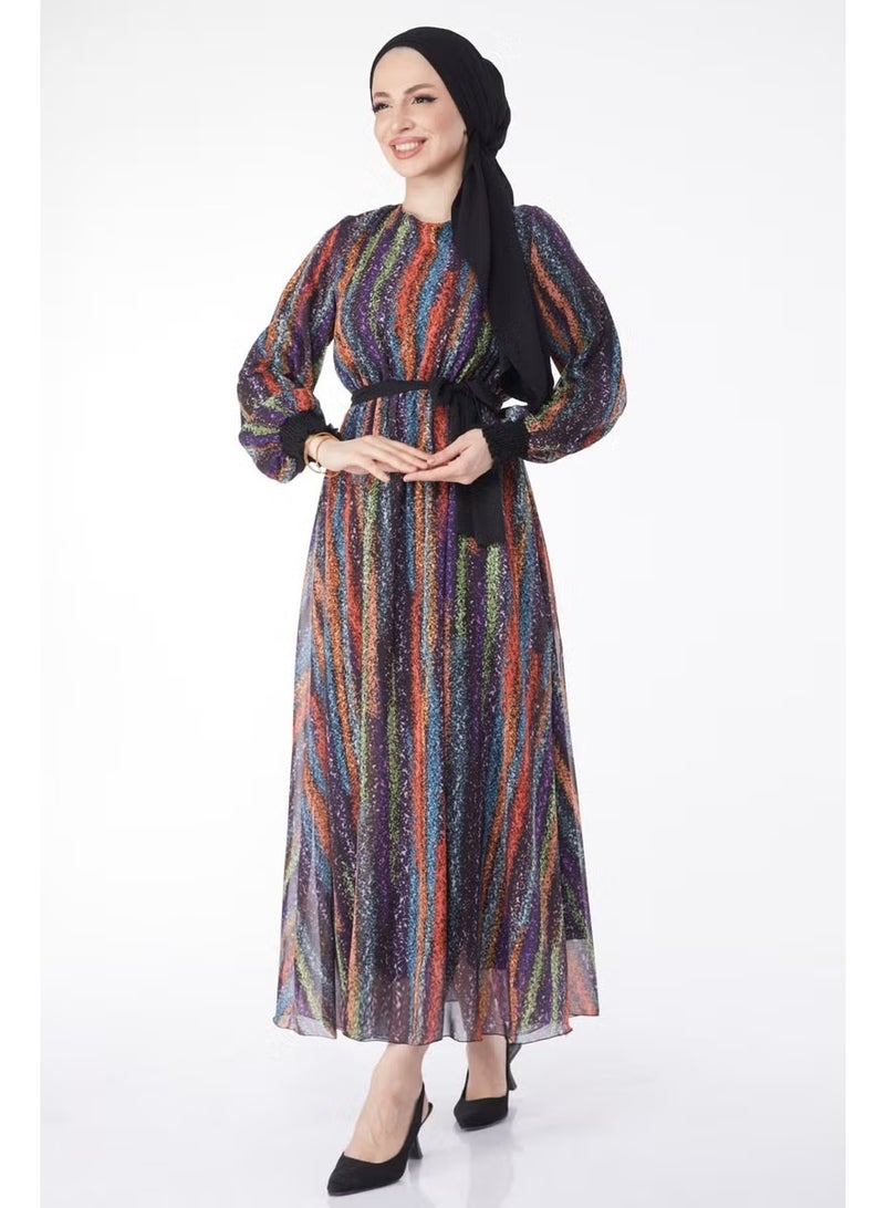 Tofisa 24714-BLACK Patterned Chiffon Dress - Image 1