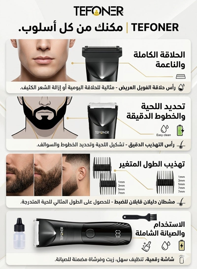 تيفونر مكينه حلاقه رجالي 2 في 1  متعددة الاستخدامات. ماكينة حلاقة رجالي برأسين حلاقة لرأس واللحية و حتى مكينه حلاقه رجاليه للمناطق الحساسه. مكينه حلاقه بسرعة عالية 7000 RPM. مكينة حلاقة رجالي مع لمبة اضائة مساعدة. مكينه حلاقه رجالي دقن بوقت تشغل حتى 60 دقيقة. مكنه حلاقه رجالي ناعمة ولا تجرح اثناء الحلاقة. - Image 3