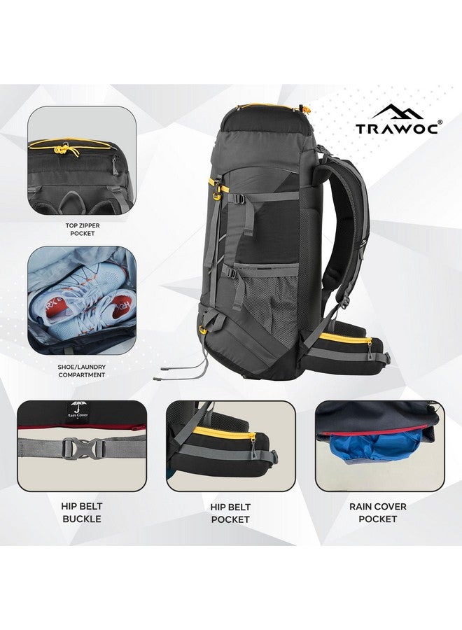 Trawoc حقيبة ظهر ترافوك تريكلت 60 لتر للسفر، حقيبة مشي، حقيبة تخييم للرجال والنساء مع غطاء مطري مقاوم للماء/حجرة للأحذية MHK004، ضمان 3 سنوات، أسود - Image 5