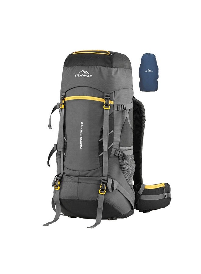 Trawoc حقيبة ظهر ترافوك تريكلت 60 لتر للسفر، حقيبة مشي، حقيبة تخييم للرجال والنساء مع غطاء مطري مقاوم للماء/حجرة للأحذية MHK004، ضمان 3 سنوات، أسود - Image 1