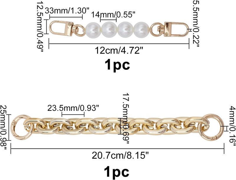 cheekyglo 2 Styles Bag Chain Strap Extender, Imitation Pearl Bead Purse Strap Gold Resin Purse Short Handle Chain Replacement Handbag Chain Accessory Charms Decoration Chain(4.7 inch, 8.1 inch) - Image 4