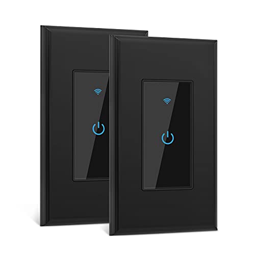 Lesim Smart Switch 2.4GHz WiFi Light Switch 2Pack Compatible with Alexa and Google Home, Single Pole, Needs Neutral Wire (Black) - Image 1
