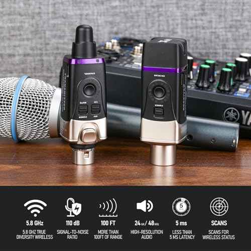 Xvive U35C Wireless Microphone System 58GHz Wireless XLR Transmitter and Receiver for Condenser Microphone Audio Mixer PA System Channel Scan Mode - Image 3