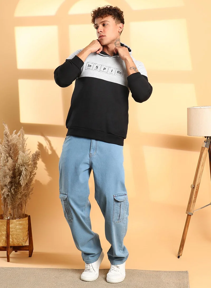 كامبوس سوترا Men's Black & Grey Inspire Hoodie With Kangaroo Pocket