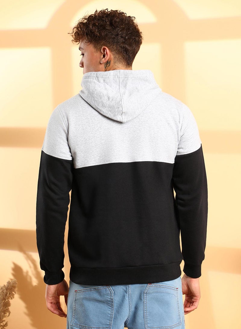 Campus Sutra Men's Black & Grey Inspire Hoodie With Kangaroo Pocket - Image 5