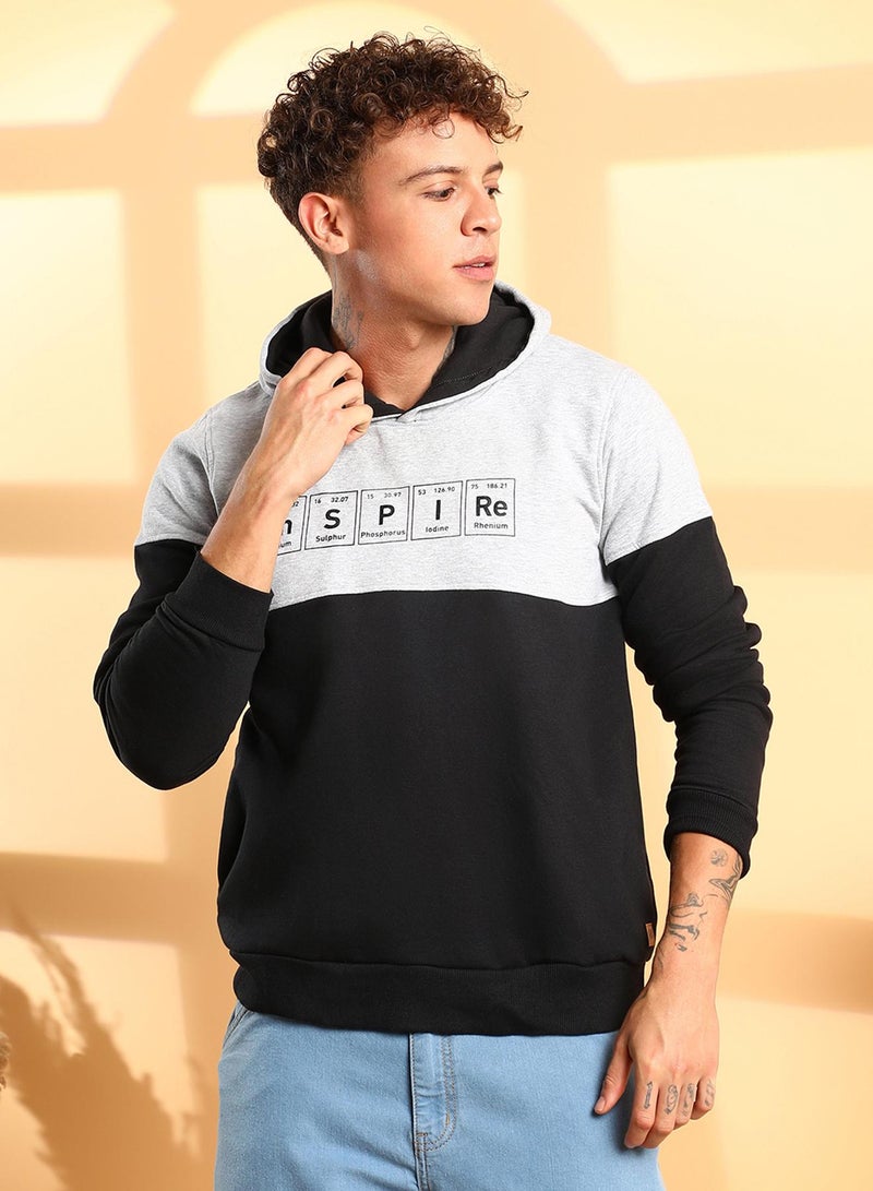 Campus Sutra Men's Black & Grey Inspire Hoodie With Kangaroo Pocket - Image 3