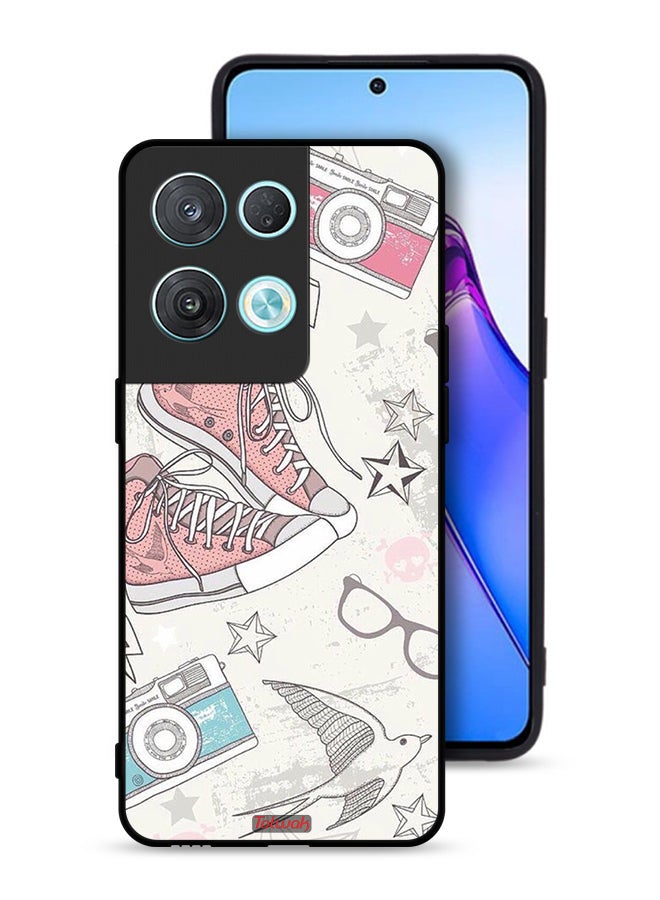 Tolwak Oppo Reno8 Pro 5G Protective Case Cover Canva Shoes And Camera Art  - Image 1