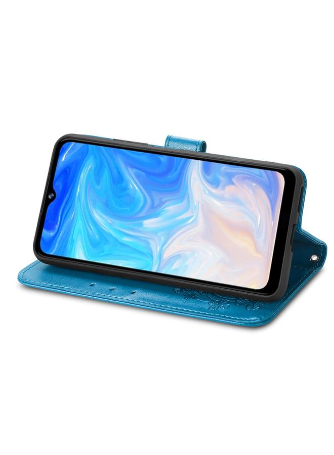 اس-توب جراب لهاتف DOOGEE N40 Pro مصنوع من الجلد المنقوش بمشبك على شكل أربع أوراق مع حبل ومكان للبطاقات ومحفظة وحامل - Image 4