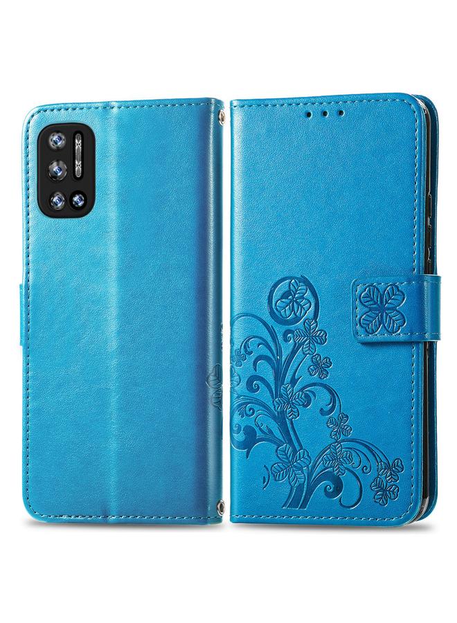 اس-توب جراب لهاتف DOOGEE N40 Pro مصنوع من الجلد المنقوش بمشبك على شكل أربع أوراق مع حبل ومكان للبطاقات ومحفظة وحامل - Image 2