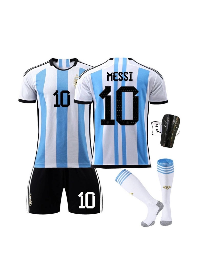 WHITE GAINS The new 4-piece set of No. 10 football jerseys, including a top, shorts, socks and knee pads, is made of comfortable, breathable and elastic fabric, suitable for both adults and children to sports outdoors - Image 1