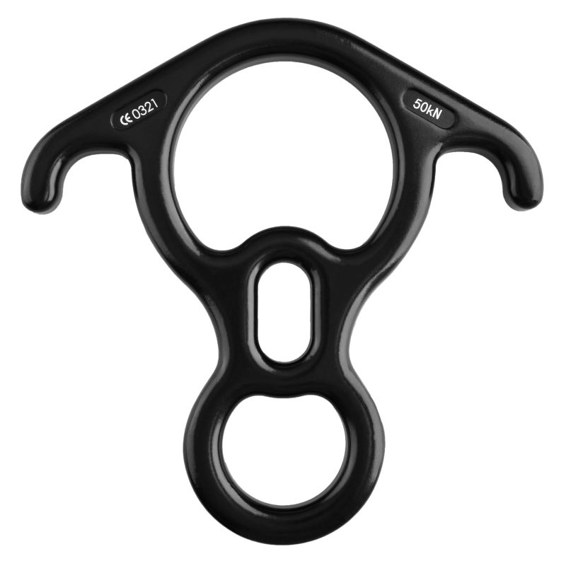 Triwonder 50Kn Rock Climbing Figure 8 Descender Rescue Belay Device Stop Descender And Carabiner Rock Rappelling Gear (Black) - Image 1