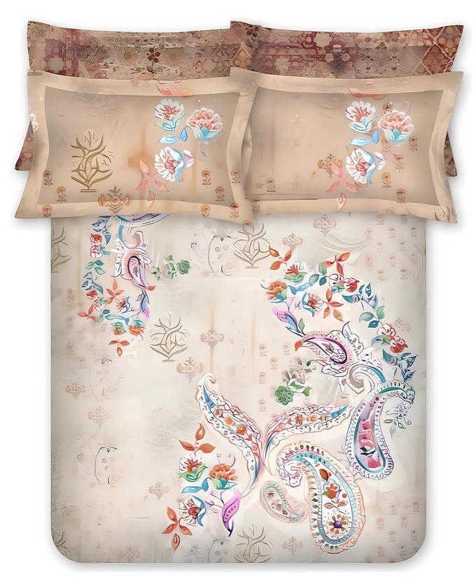 KING SIZE BEDSHEET COTTON LUXURIOUS 300 THREAD COUNT COTTON BEDSHEET SET WITH 4 PILLOW COVERS ETHNIC PRINTS OF INDIA 274CM X 274CM ORANGE