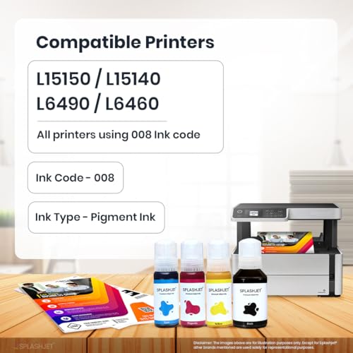 Splashjet 008 Compatible Pigment Ink for Epson L15150, L15160, L6460, L6550, L6570, L6580, M15140, M15180 Printer - Ink Bottle for Epson 008 Ink Code - (120gm x 1 Black) Ink Bottle - 501807 - Image 3