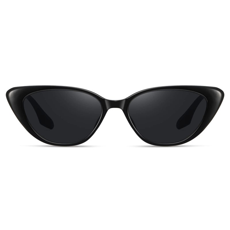 Fozono Retro Vintage Narrow Cat Eye Sunglasses for Women 90s Small Chic Trendy Sunnies UV400 Party Driving FZN7514(Glossy Black/Grey) - Image 1
