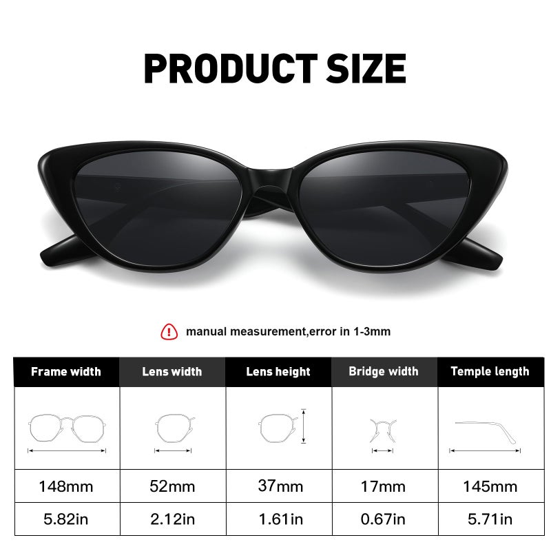 Fozono Retro Vintage Narrow Cat Eye Sunglasses for Women 90s Small Chic Trendy Sunnies UV400 Party Driving FZN7514(Glossy Black/Grey) - Image 5
