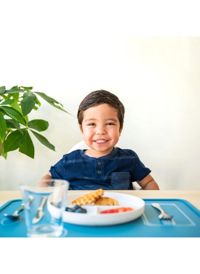 CHAMOS Montessori Placemat for Toddlers - Kids Silicone Mats for Dining Table - Set of 2 - Table Setting Learning (Blue and Grey) - Image 5