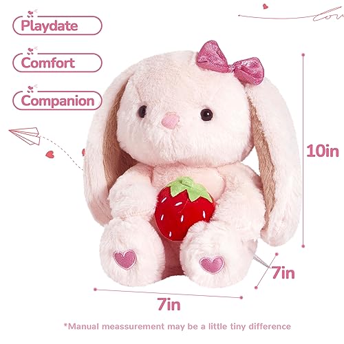 CozyWorld Easter Strawberry Bunny Stuffed Animals Pink Rabbit Plush with Heart Floppy Ear Soft Fluffy Toy Valentines Day Easter Gifts for Kids Girls Boys 10 - Image 5