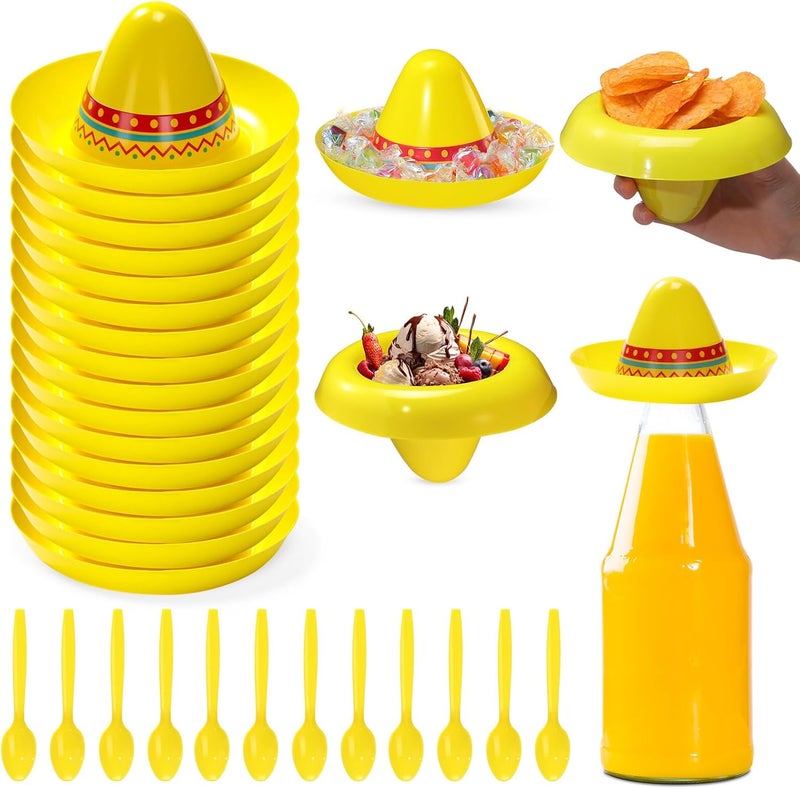 Uiifan 12 Pcs Plastic Ice Cream Bowls Scoops Set 8 Ounces Cinco De Mayo Fiesta Party Cups Dessert Bowls Mini Dessert Sundae Snack Cups for Summer Ice Cream Party Favor Supplies Decorations - Image 1