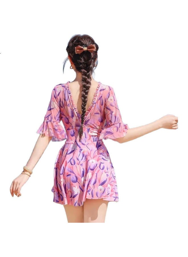 Skin-friendly Yifu Plus Size Swimsuit For Women Yet Modest, Tummy-Concealing, Slimming, One-Piece Floral Print Dress-Style Swimwear For Beach Vacation - Image 3