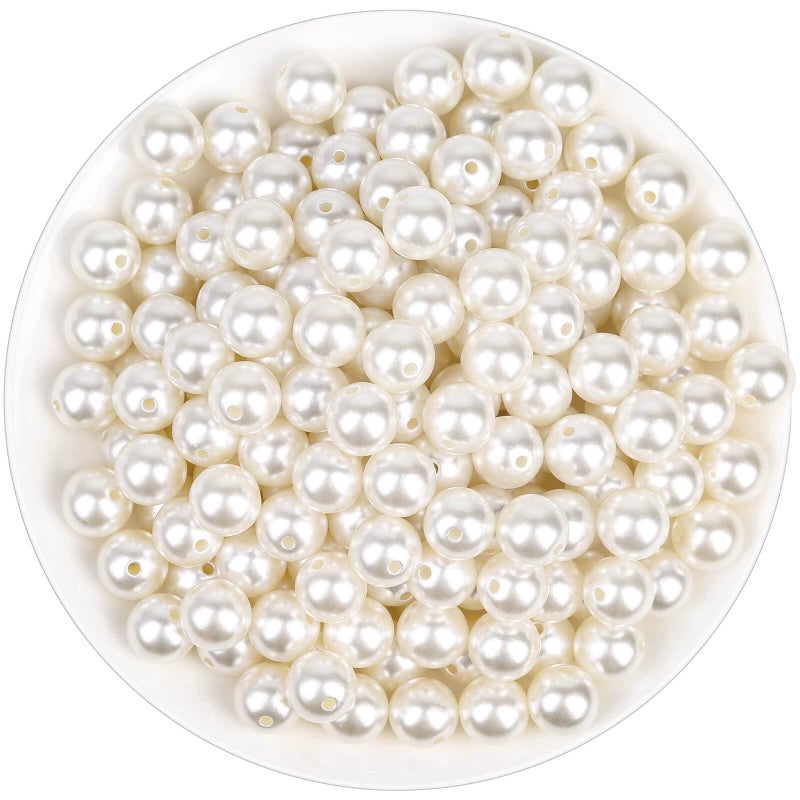 anezus Pearl Beads for Craft Anezus 200pcs Ivory Faux Fake Pearls 12 MM Sew on Pearl Beads with Holes for Jewelry Making Bracelets Necklaces Hairs Crafts Decoration and Vase Filler