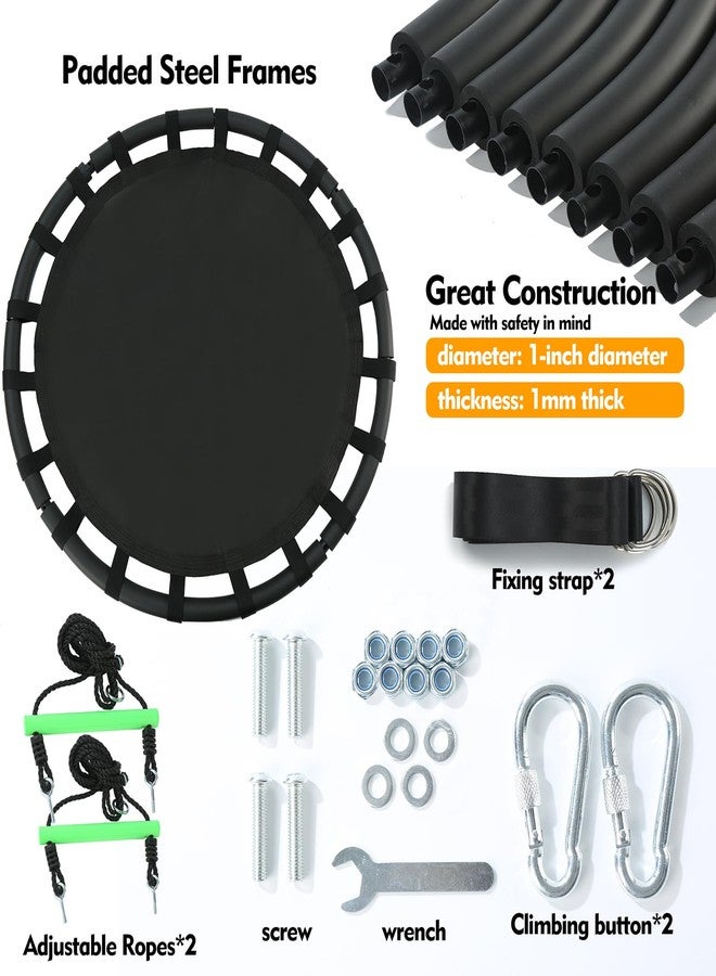 YSEJOMP Black Round Saucer Swing with Handles -Made of Sturdy Frame,PP Mat,Adjustable Multi-Strand Ropes,Safe and Durable for Yard Garden Playground Park (Black+Extra Straps, 40 inches) - Image 5