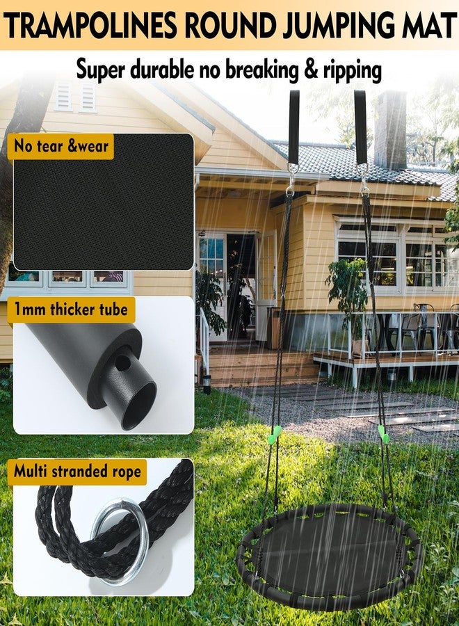 YSEJOMP Black Round Saucer Swing with Handles -Made of Sturdy Frame,PP Mat,Adjustable Multi-Strand Ropes,Safe and Durable for Yard Garden Playground Park (Black+Extra Straps, 40 inches) - Image 2