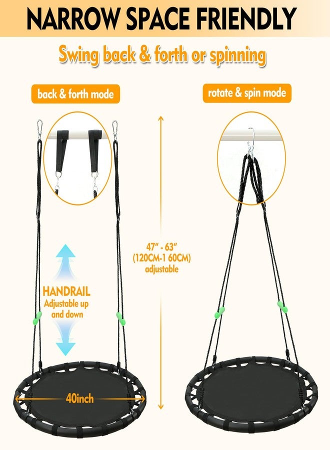 YSEJOMP Black Round Saucer Swing with Handles -Made of Sturdy Frame,PP Mat,Adjustable Multi-Strand Ropes,Safe and Durable for Yard Garden Playground Park (Black+Extra Straps, 40 inches) - Image 4