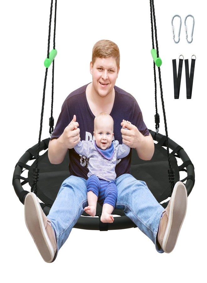 YSEJOMP Black Round Saucer Swing with Handles -Made of Sturdy Frame,PP Mat,Adjustable Multi-Strand Ropes,Safe and Durable for Yard Garden Playground Park (Black+Extra Straps, 40 inches) - Image 1