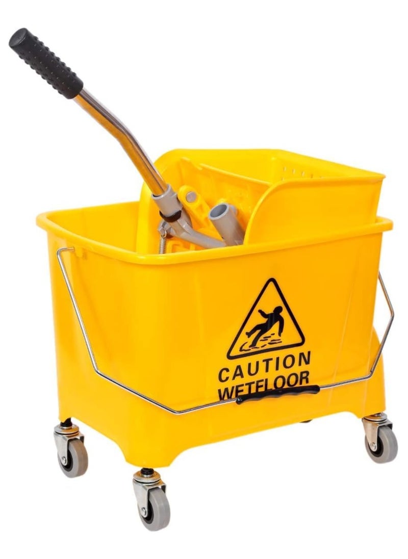Generic - Commercial Mop Bucket with Wheels, Yellow Mop Drainer with Elbow Press, Easy to Store, Suitable for Home/Commercial/Restaurant/Bathroom/Public Floors, Yellow 20 L - Image 1