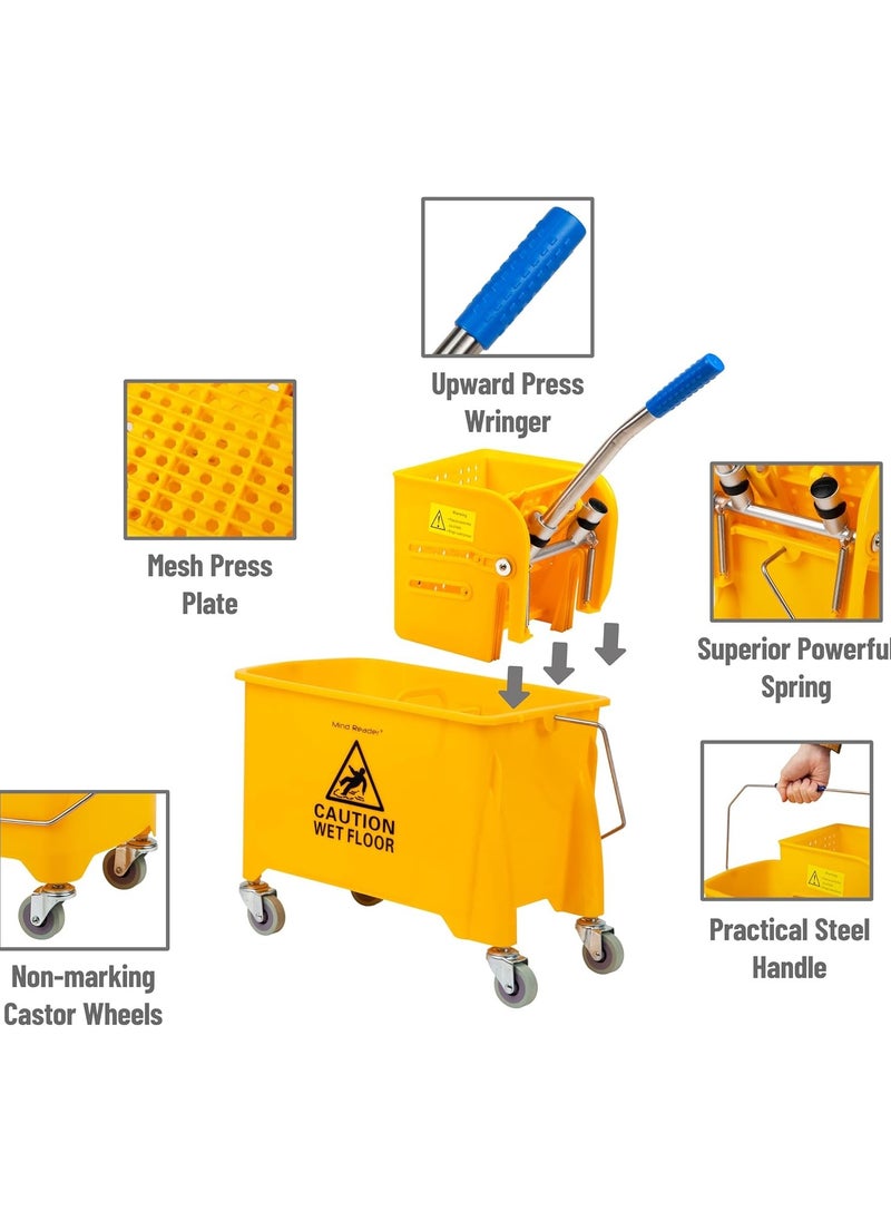 Generic - Commercial Mop Bucket with Wheels, Yellow Mop Drainer with Elbow Press, Easy to Store, Suitable for Home/Commercial/Restaurant/Bathroom/Public Floors, Yellow 20 L - Image 1