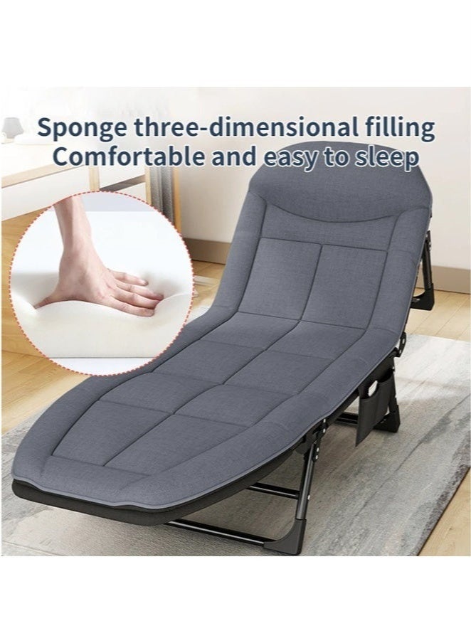 WALALLA Portable Foldable Camping Bed, Adjustable Medical Bed, Comfortable Recliner Bed Lounger Chair, Single Sleeping Bed, Resting Bed, Adults Camping Cot for Outdoor Beach Office Grey 180*60cm - Image 4