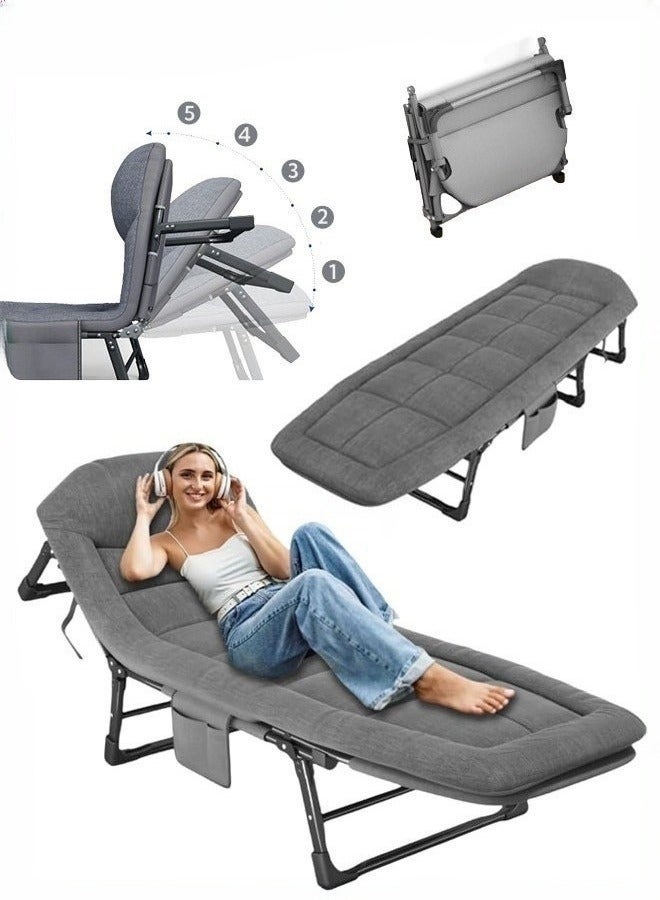 WALALLA Portable Foldable Camping Bed, Adjustable Medical Bed, Comfortable Recliner Bed Lounger Chair, Single Sleeping Bed, Resting Bed, Adults Camping Cot for Outdoor Beach Office Grey 180*60cm - Image 1