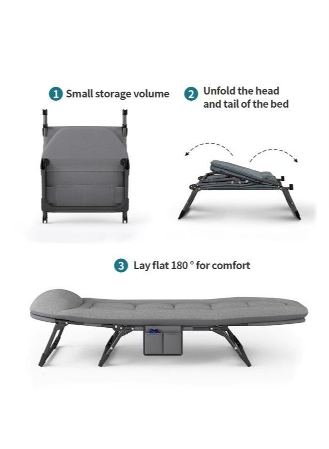 WALALLA Portable Foldable Camping Bed, Adjustable Medical Bed, Comfortable Recliner Bed Lounger Chair, Single Sleeping Bed, Resting Bed, Adults Camping Cot for Outdoor Beach Office Grey 180*60cm - Image 3