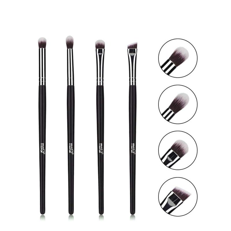MSQ Eye Makeup Brushes Eyeshadow Makeup Brushes Set with Soft Synthetic Hairs Real Wood Handle for Eyeshadow Eyebrow Eyeliner Blending Black 4PCS
