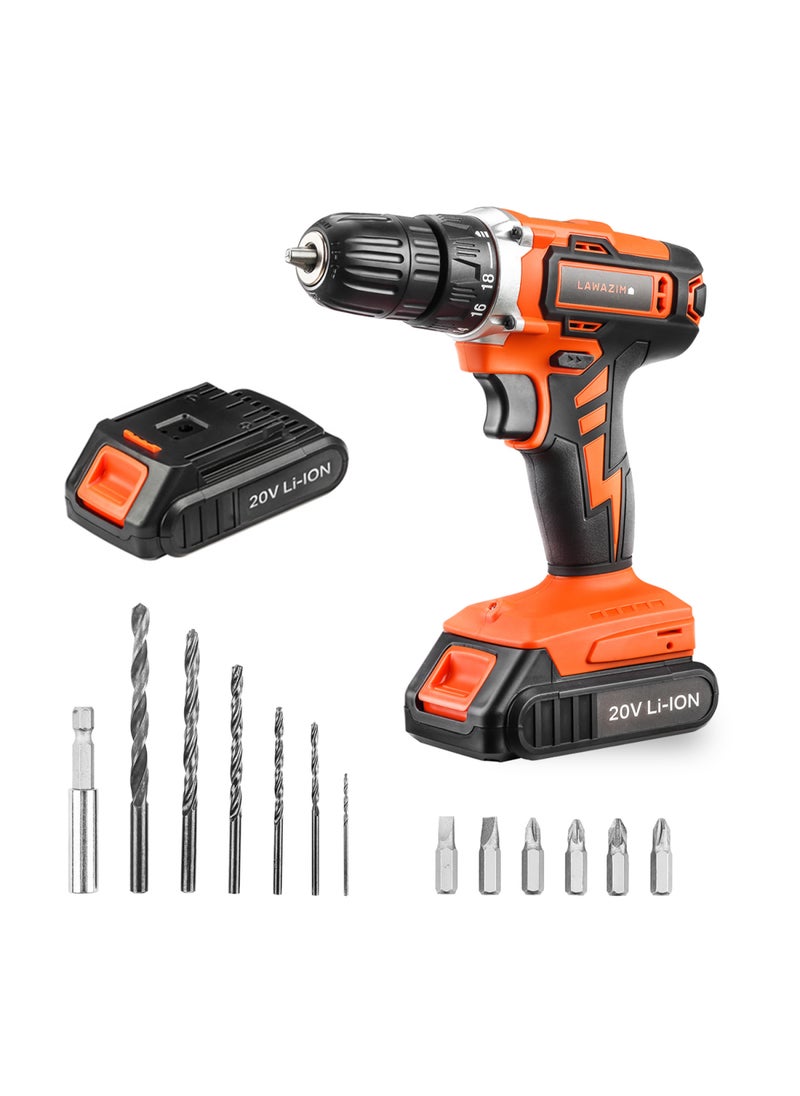 LAWAZIM Cordless Drill -20V 10mm with 2 Batteries and Accessories- Rechargeable Power Drill with Philips Flathead Screwdriver Bits and a Carry Case -for Home Improvements DIY Repairs and Construction  - Image 1