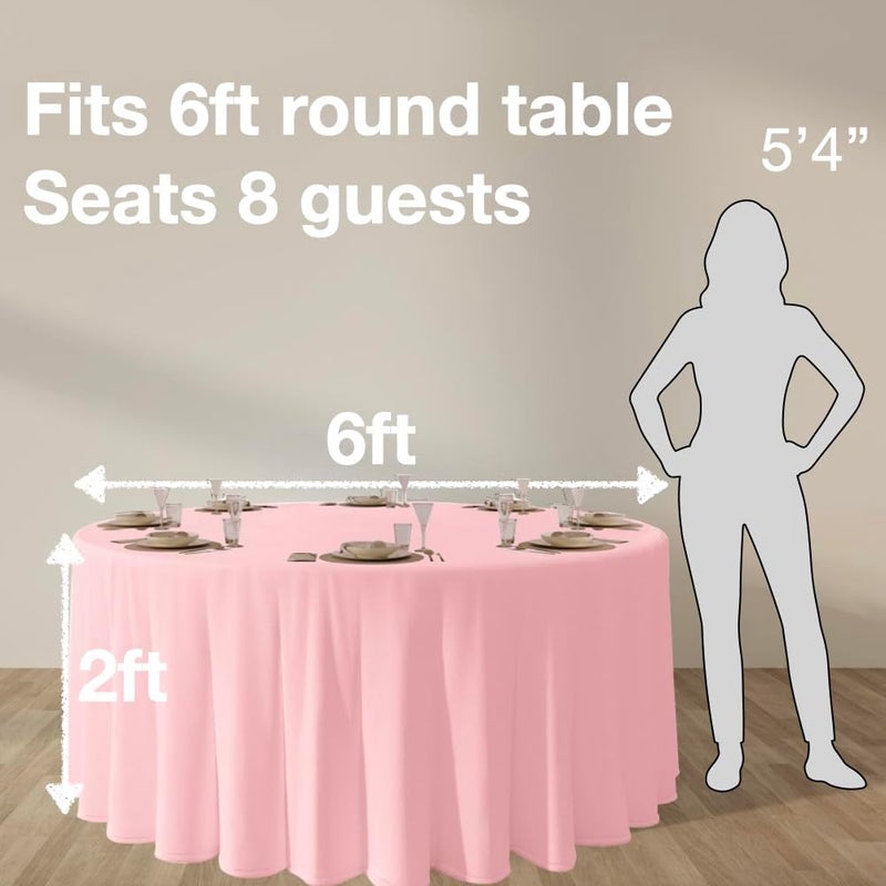 Urby Round Tablecloth for 5–6 FT Round Folding Table for 6–8 Guests, Mantel Redondo para Mesa de 6 Sillas, Ideal for Party, Wedding, Banquet and Events, 121.3 inches, Light Pink - Image 2