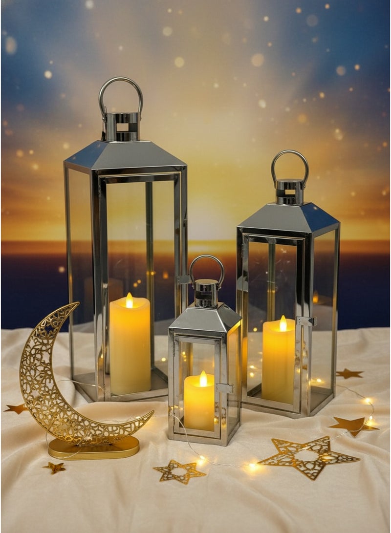 ليفينج مجموعة فوانيس رمضان 3 قطع/ فضي - Image 2
