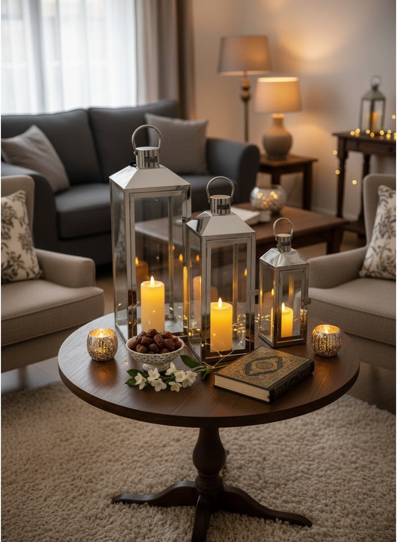 ليفينج مجموعة فوانيس رمضان 3 قطع/ فضي - Image 1