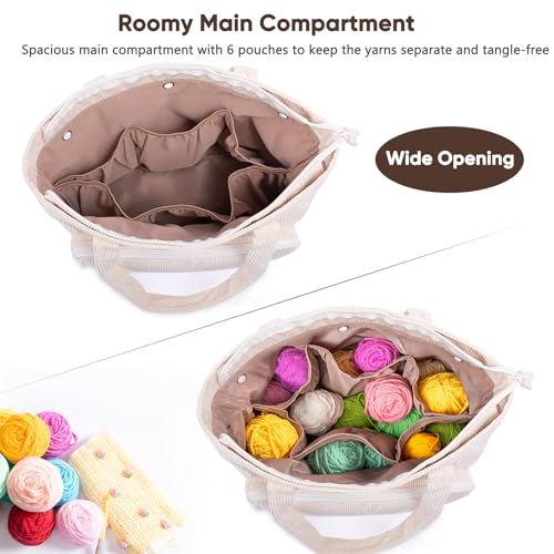 MYBAGZING Large Corduroy Yarn Bag Tote for Crochet Hooks Accessories Knitting Storage Bag - Image 3