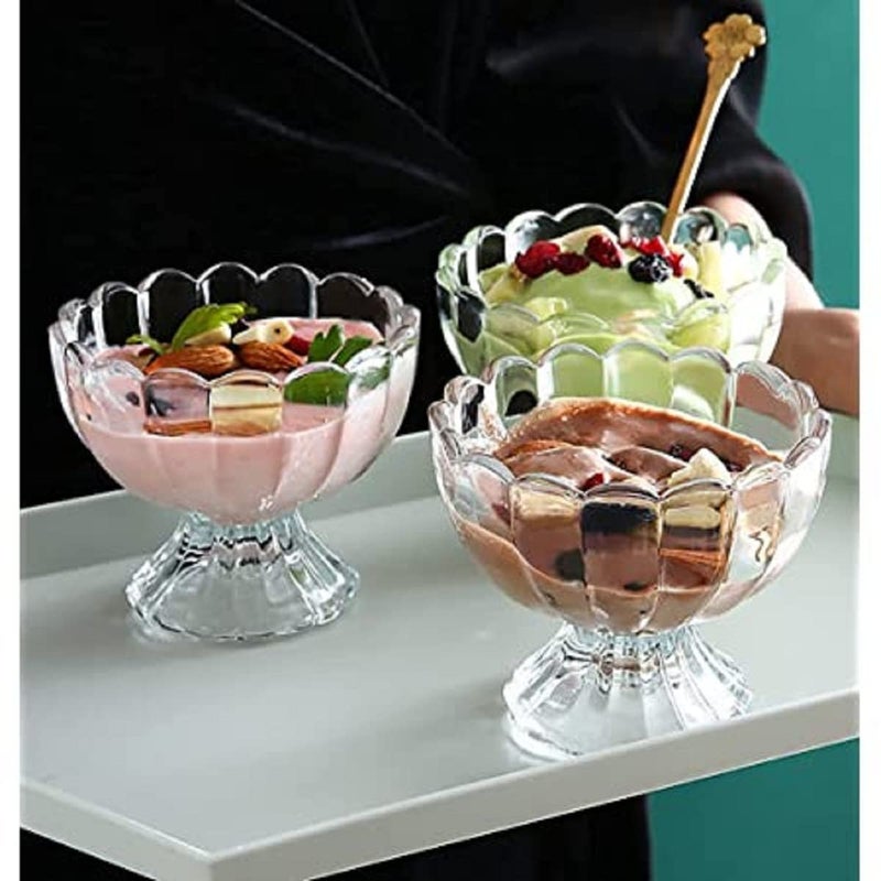 ROSEFINCH ROSEFINCH 120ml Small Cute Round Shaped Crystal Clear Cut Glass Ice Cream CupsBowls Perfect for Dessert Ice Cream Fruit Salad and Cocktail Cup Set Pack of 6 pcs  - Image 1