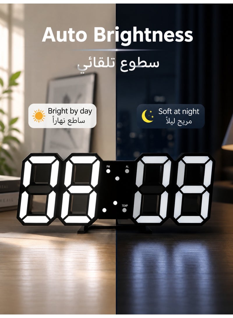CCYY 3D LED Digital Alarm Clock Black, LED Digital Clock with Temperature Display, Adjustable Brightness, 12/24H Time Display, USB Powered Wall Desk Bedside Clock for Bedroom Office Living Room - Image 4