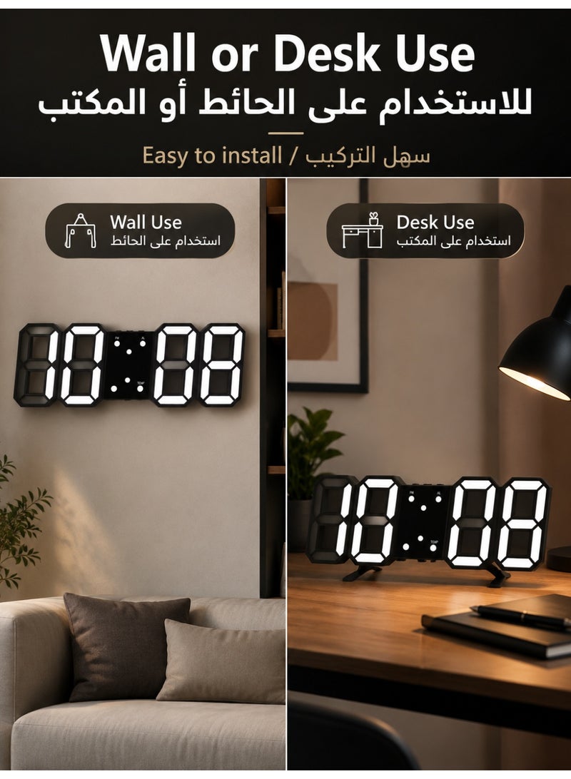 CCYY 3D LED Digital Alarm Clock Black, LED Digital Clock with Temperature Display, Adjustable Brightness, 12/24H Time Display, USB Powered Wall Desk Bedside Clock for Bedroom Office Living Room - Image 3