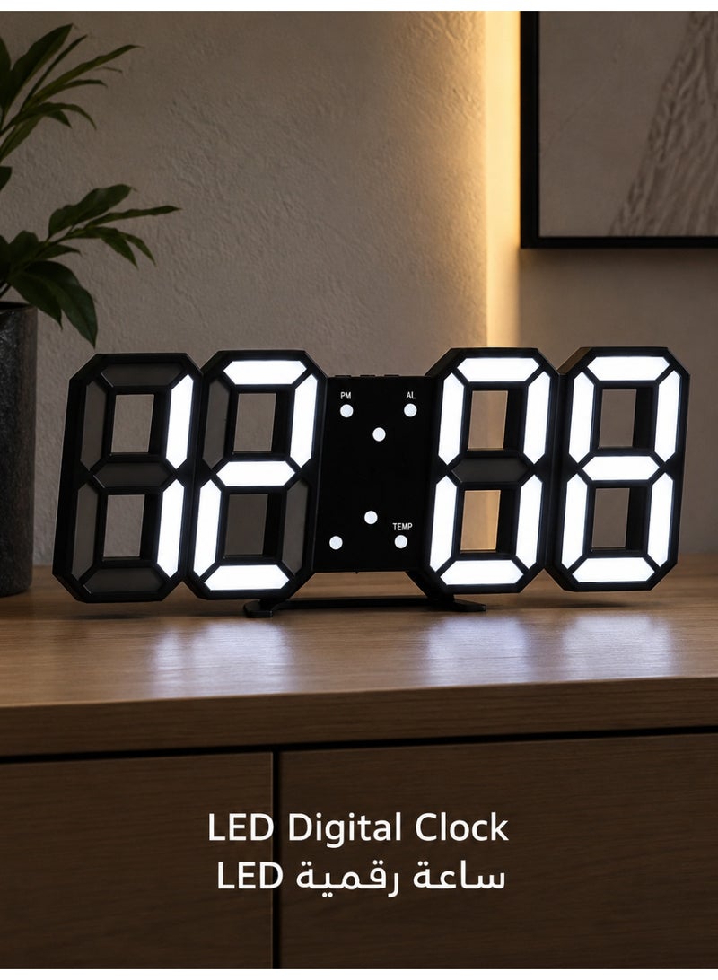 CCYY 3D LED Digital Alarm Clock Black, LED Digital Clock with Temperature Display, Adjustable Brightness, 12/24H Time Display, USB Powered Wall Desk Bedside Clock for Bedroom Office Living Room - Image 1