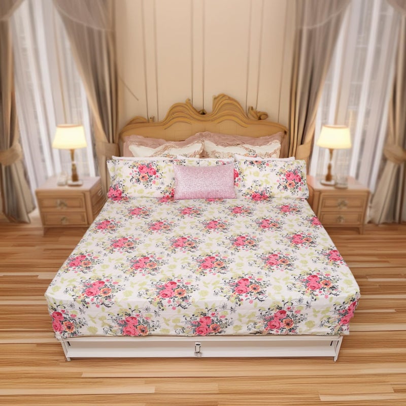 Status Contract Status Contract 2024 Cotton Rich Double Fitted Bedsheet with 2 Pillow Covers for Bed Room, Home, Hotel-120 GSM (Rose)  - Image 1