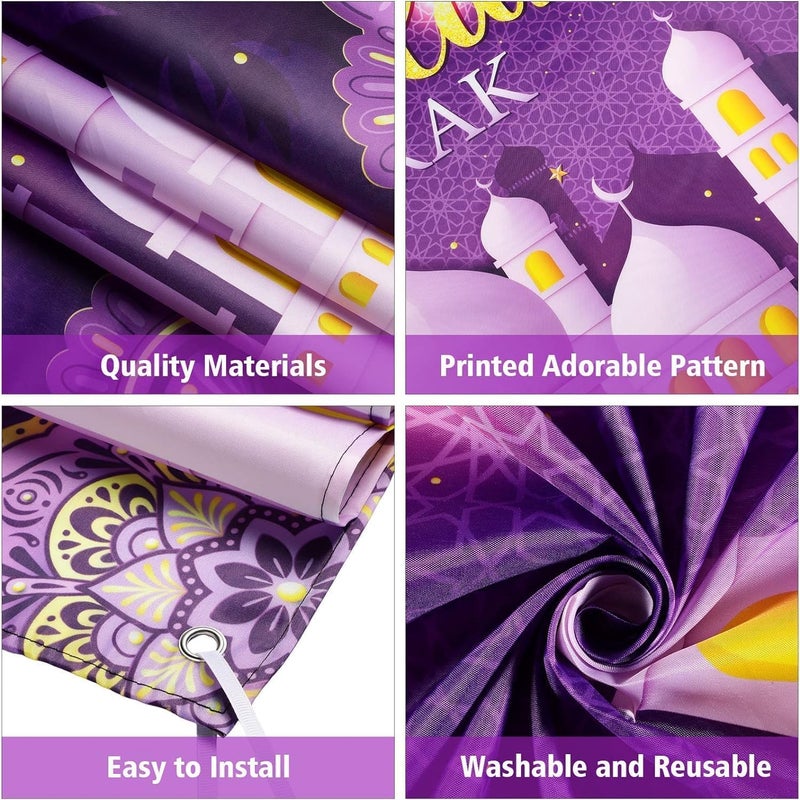 ChicAbode Ramadan Mubarak Decorations Backdrop, Eid Mubarak Sign Photo Booth Backdrop Background for Home Muslim Ramadan Eid Al Fitr Party Supplies (Purple) - Image 4