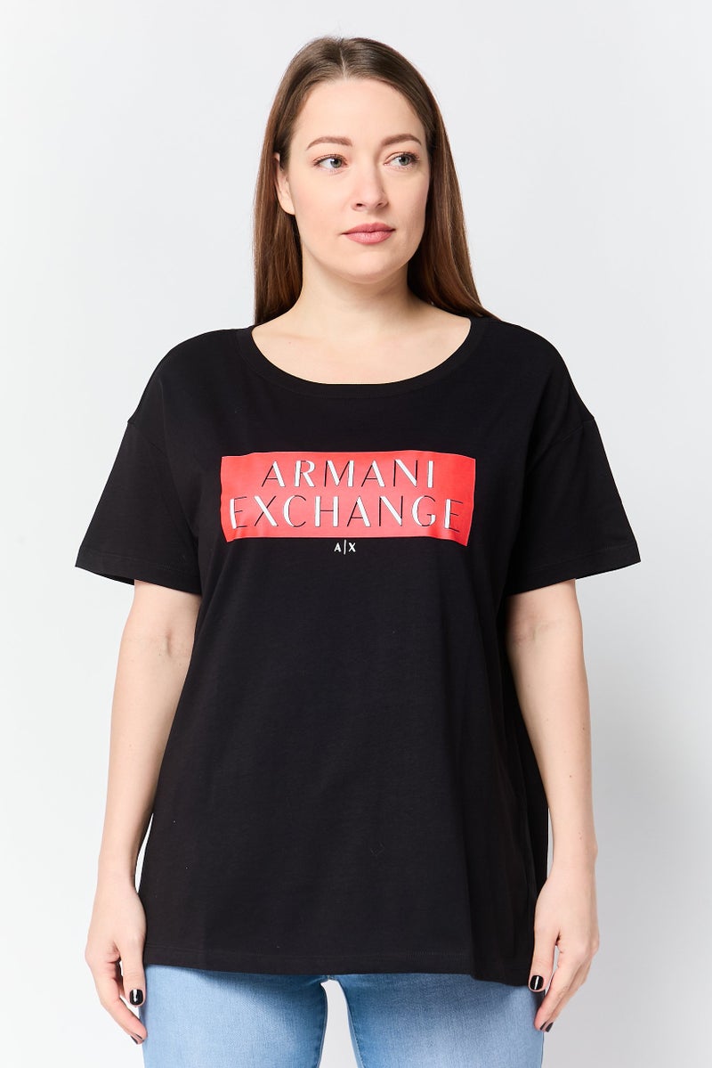 armani تي شيرت بولو قصير الأكمام للنساء من A/X، أسود - Image 1